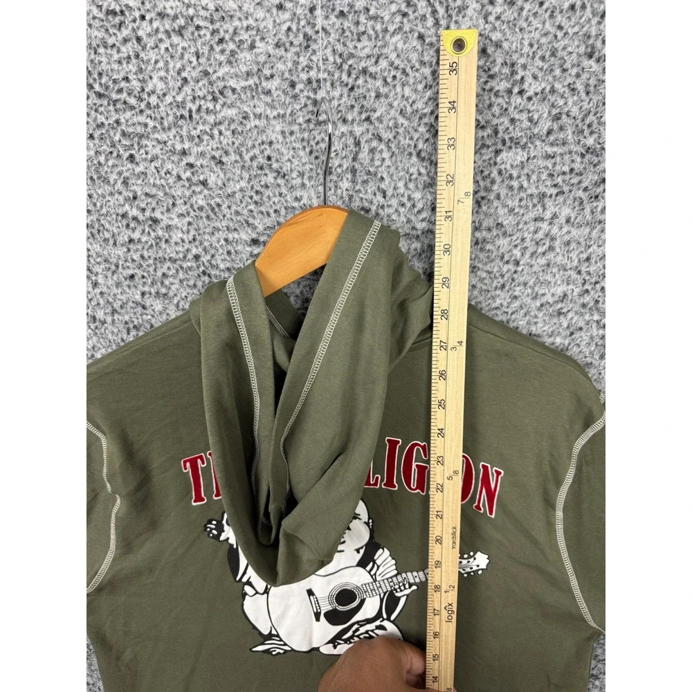 True Religion Hoodie Adult Small Green Hooded Flock Henley Shirt Graphic Men S